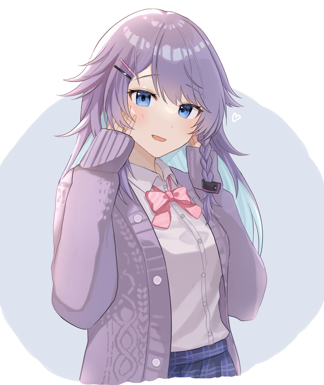 1girl, bangs, blue_eyes, blue_hair, blue_skirt, blush, bow, bowtie
