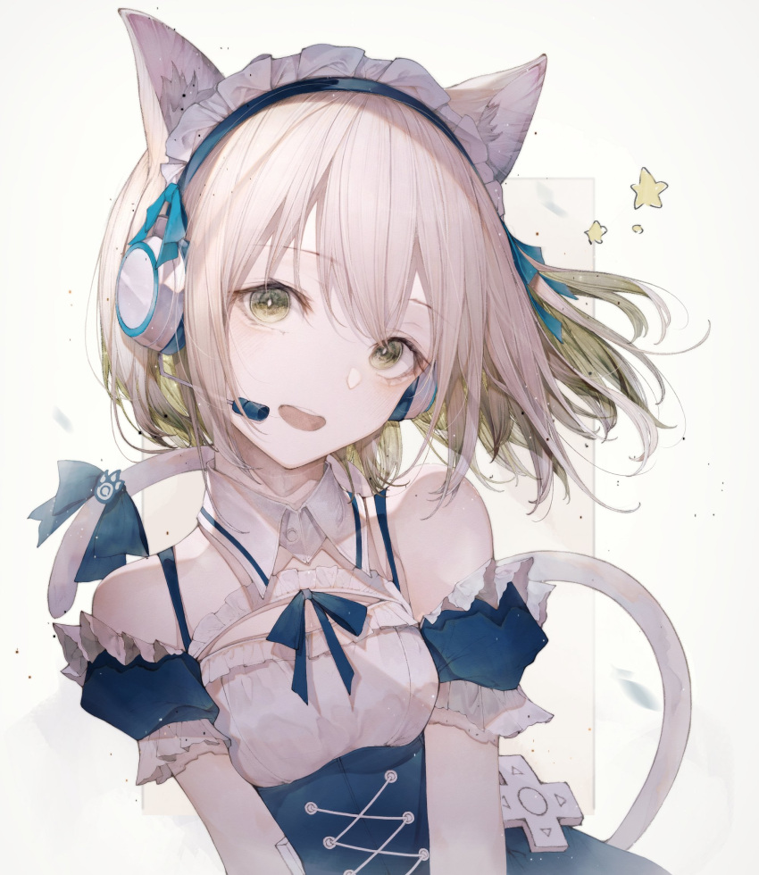 1girl, animal_ears, bangs, bare_shoulders, blonde_hair, bow, breasts, cat_ears