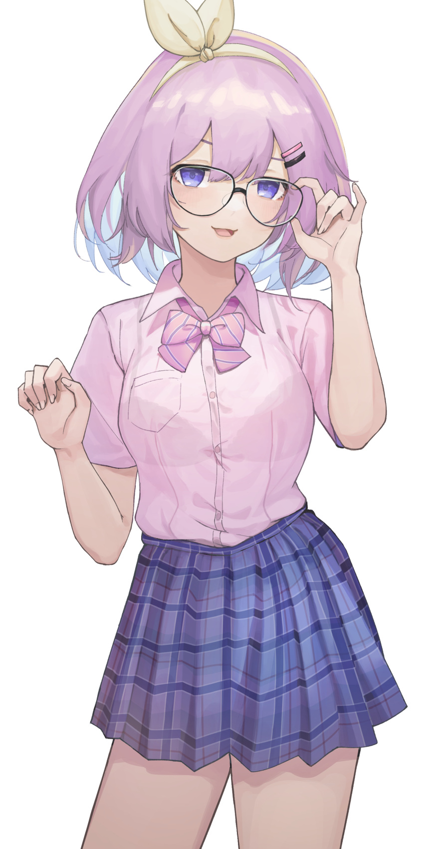 1girl, :3, absurdres, blue_hair, blue_skirt, bra_through_clothes, colored_inner_hair, eyebrows_behind_hair
