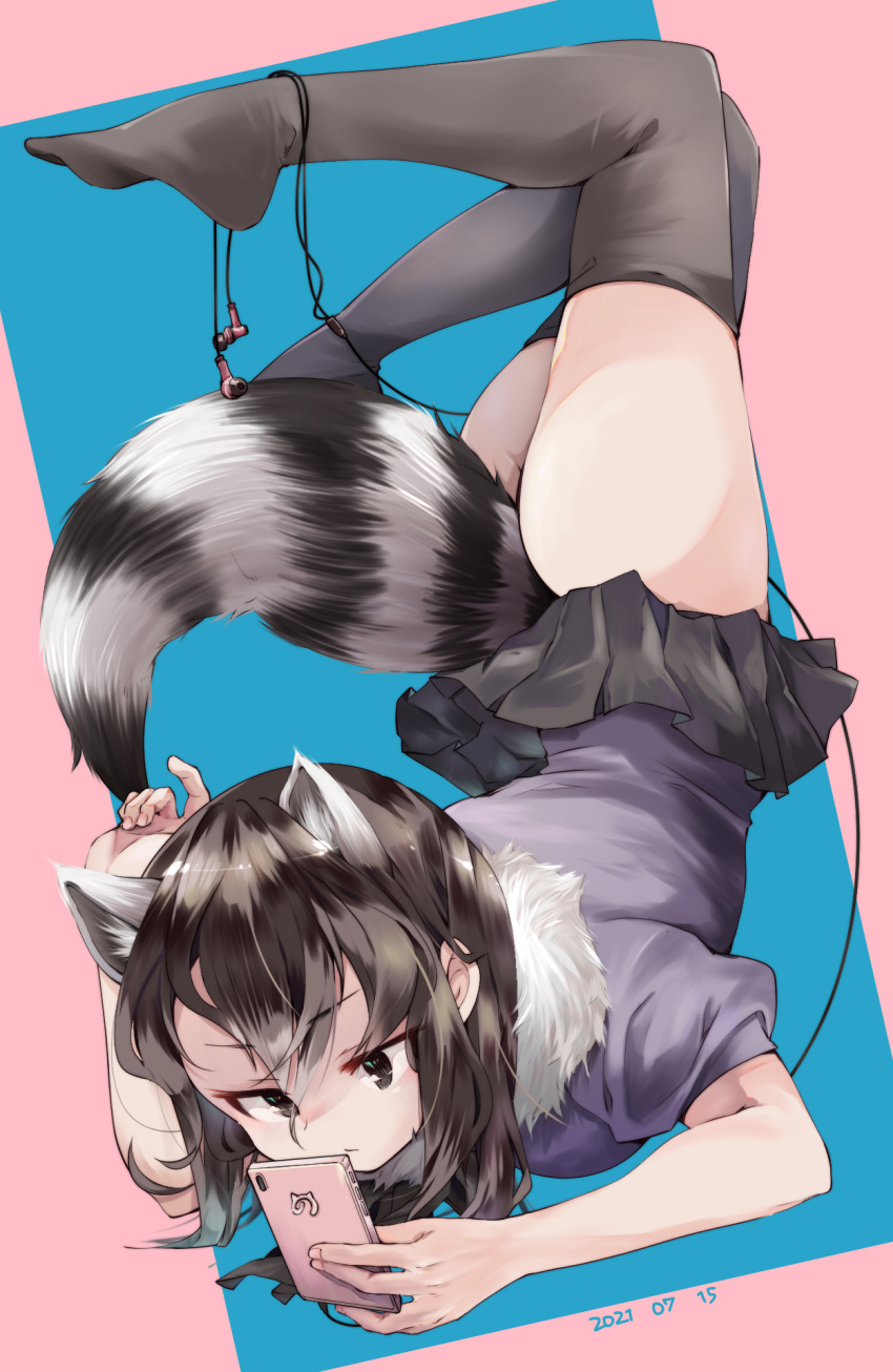1girl, animal_ears, ascot, ass, bare_arms, black_eyes, black_hair, black_legwear