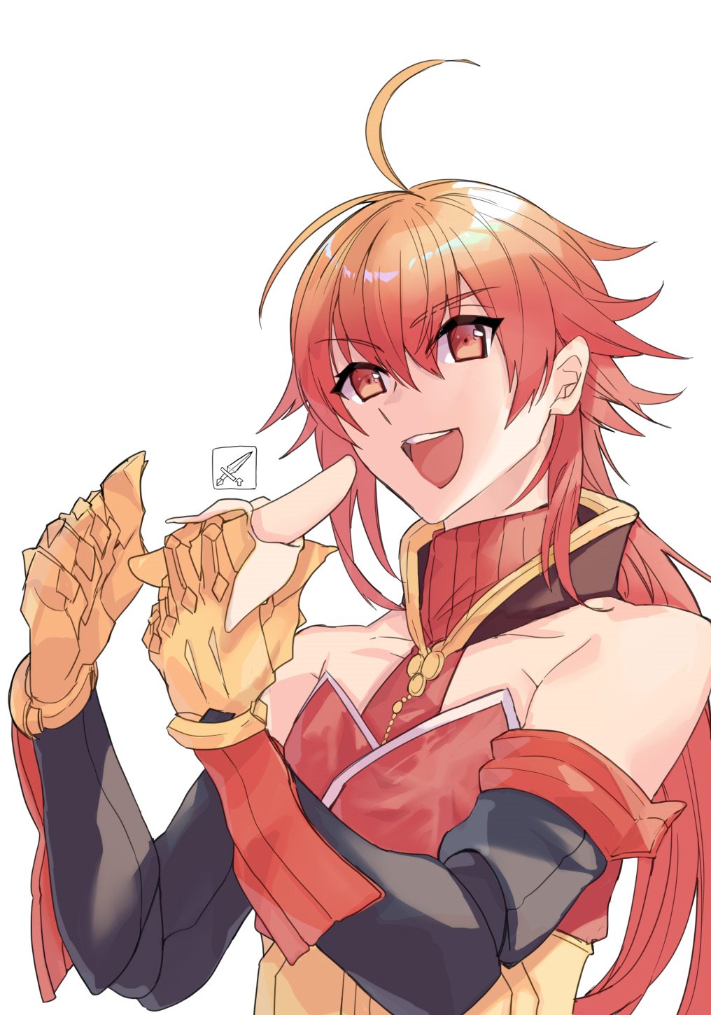 1boy, ahoge, banana, bangs, bare_shoulders, detached_sleeves, eyebrows_visible_through_hair, fate/grand_order