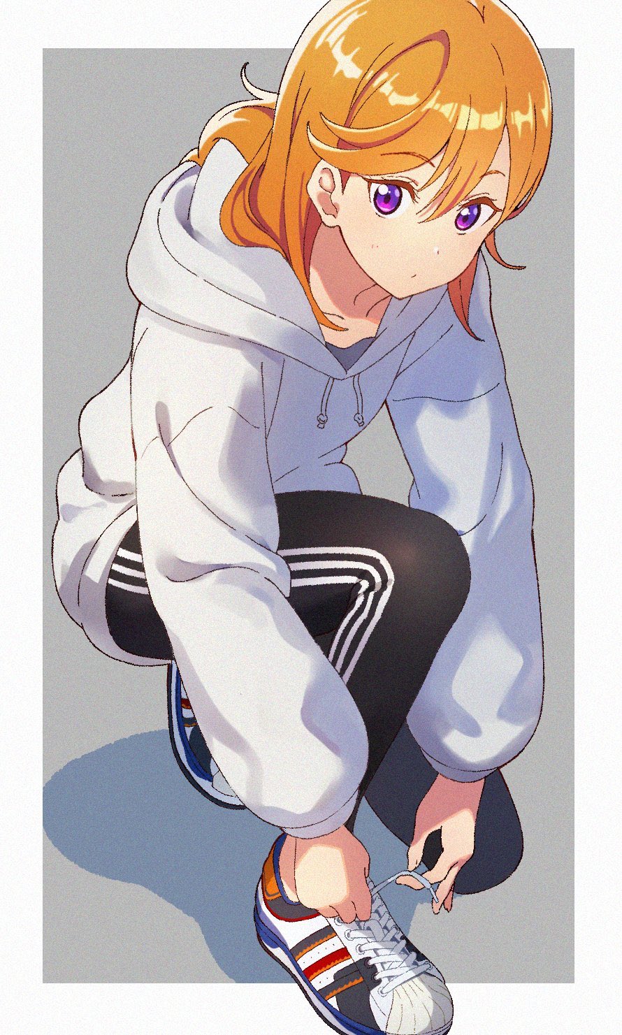 1girl, grey_hoodie, highres, hood, hoodie, long_hair, looking_at_viewer, love_live!