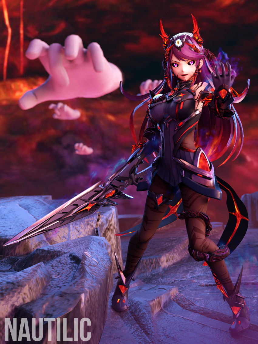 1girl, absurdres, aegis_sword_(xenoblade), alternate_color, alternate_eye_color, alternate_hair_color, angry, artist_name