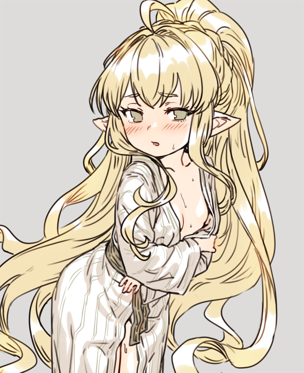 1girl, bangs, blonde_hair, blush, breasts, granblue_fantasy, green_eyes, harvin