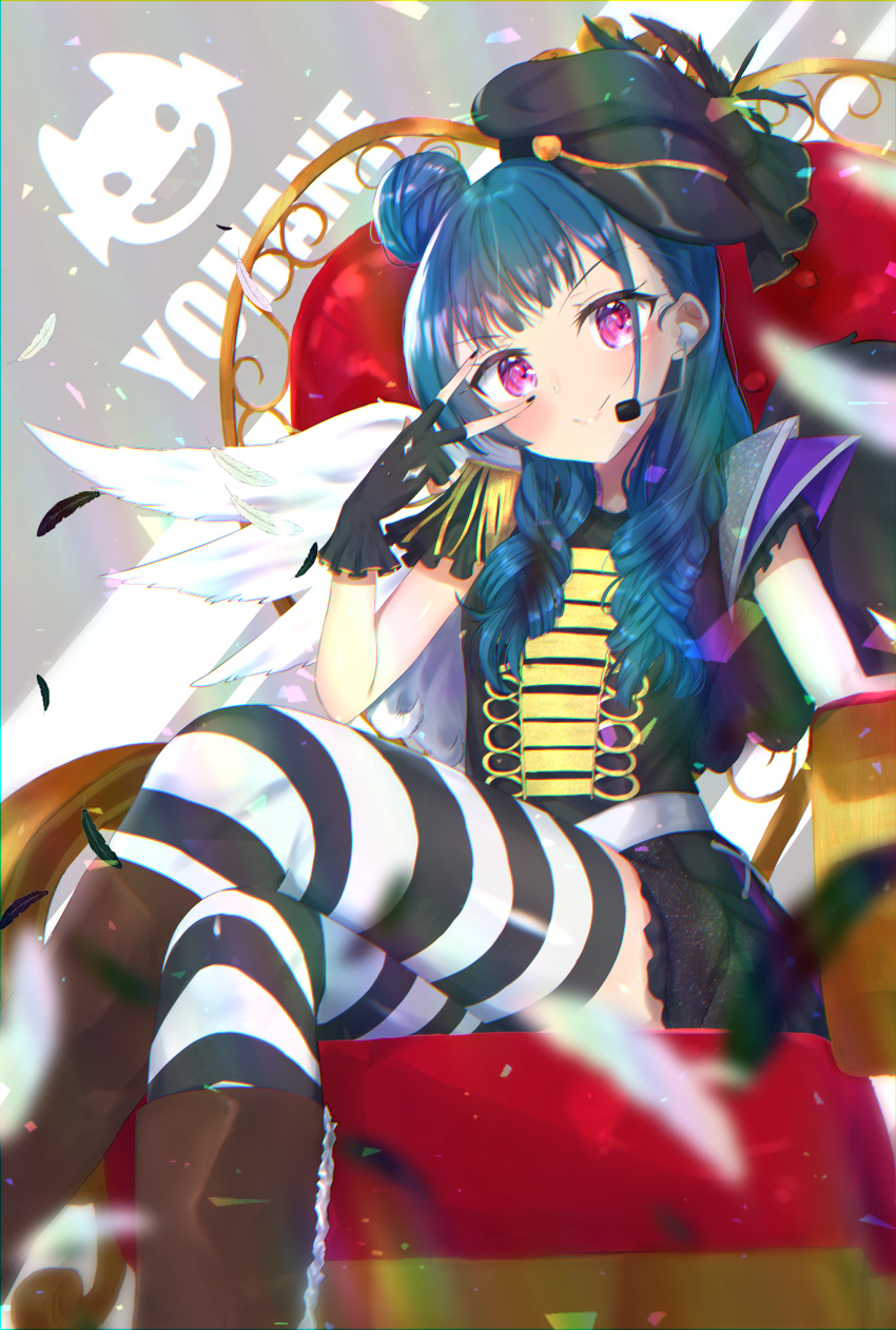 1girl, absurdres, bangs, black_gloves, black_nails, blue_hair, blush, boots