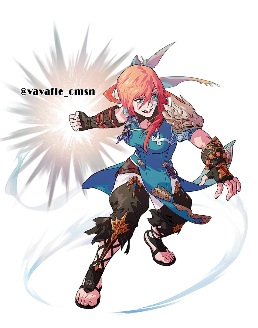 byuub, final_fantasy, final_fantasy_xiv, green_eyes, linmei_quan, monk_(final_fantasy), original, redhead