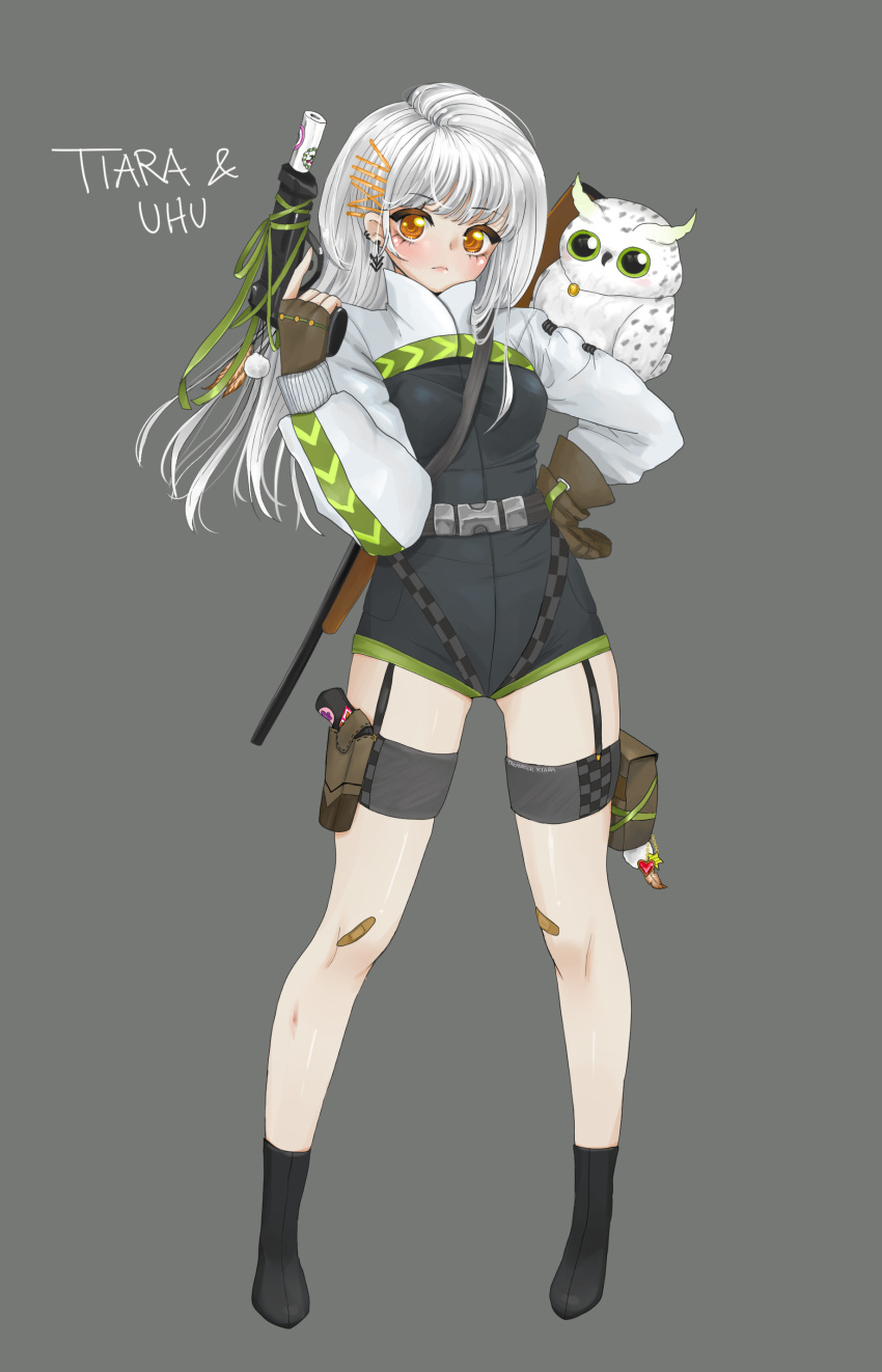 1girl, absurdres, bird, earrings, gun, highres, hololive, hololive_english