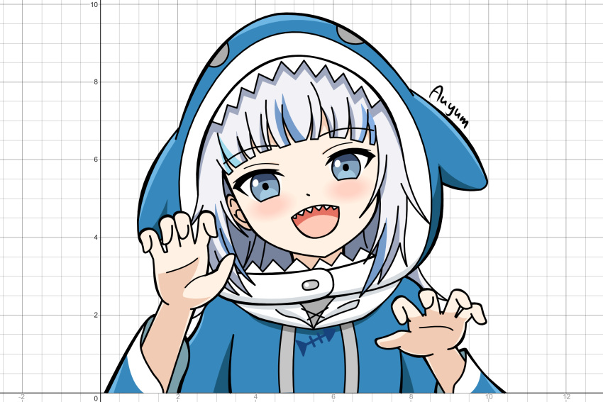 1girl, auyum, bangs, blue_eyes, blue_hair, blunt_bangs, blush, cropped_torso