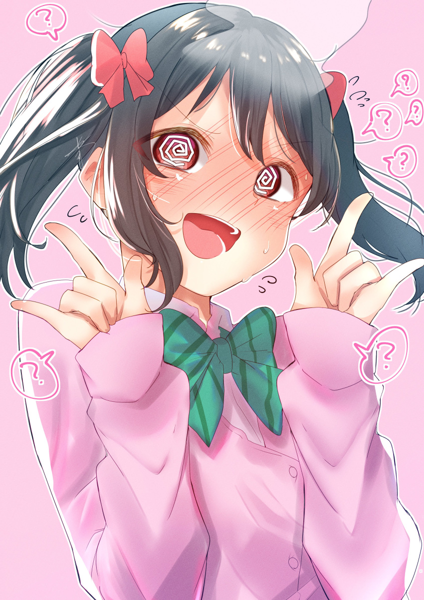 1girl, ?, @_@, absurdres, birthday, black_hair, blush, cardigan
