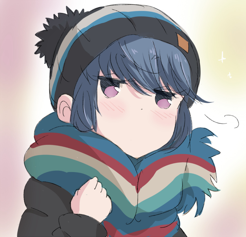 1girl, bangs, blue_hair, blush, breath, clenched_hand, commentary_request, core_(mayomayo)
