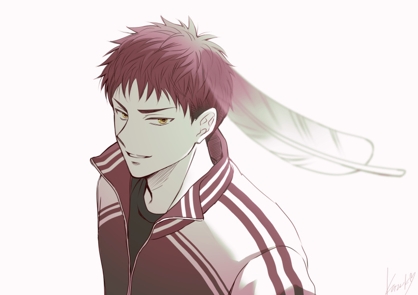 1boy, bakuten!!, feathers, highres, jacket, kazuki_sara, looking_at_viewer, male_focus