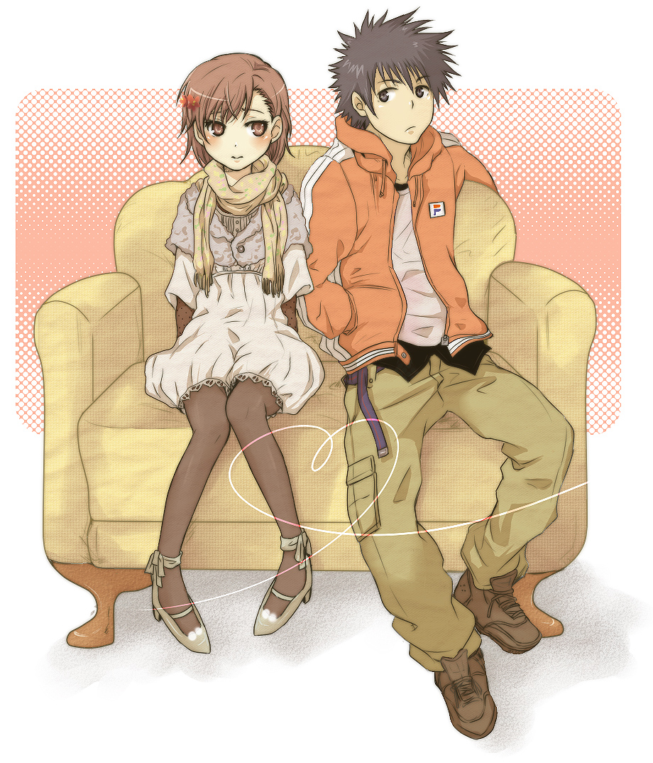 1girl, blush, brown_eyes, brown_hair, couple, hair_ornament, hairpin, high_heels