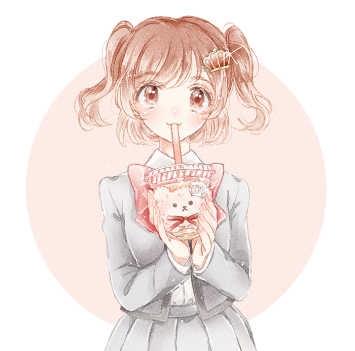 1girl, aijou_karen, bangs, beige_background, blush, bow, bowtie, brown_eyes