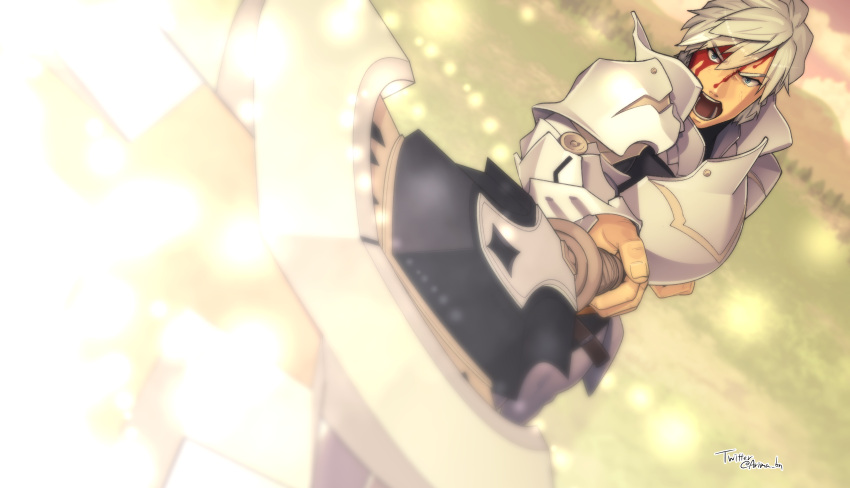 1boy, absurdres, arima_(arima_bn), armor, blood, blood_on_face, blue_eyes, fate/grand_order