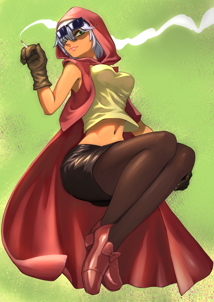 1girl, annninnsenban, black_skirt, breasts, cape, cigarette, commentary_request, dark-skinned_female