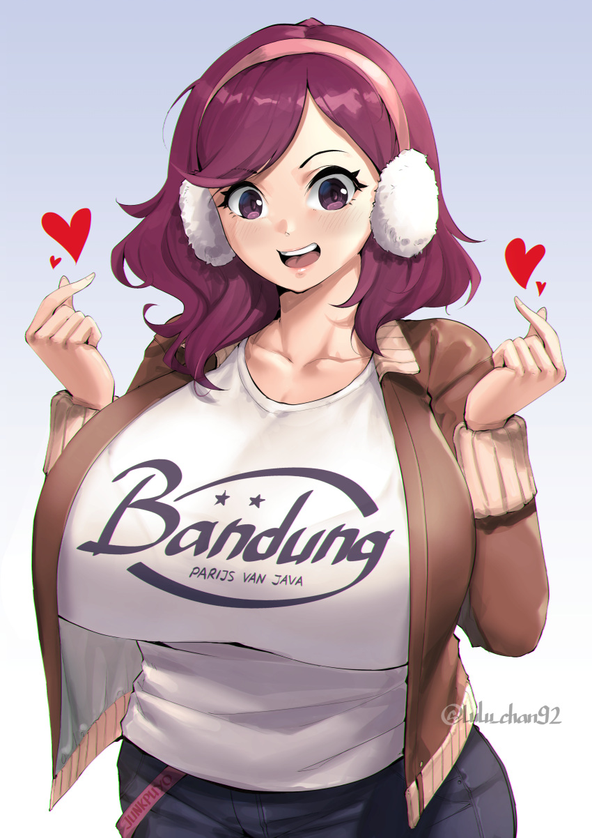 1girl, absurdres, bangs, beryl_(junkpuyo), blush, breasts, brown_jacket, collarbone