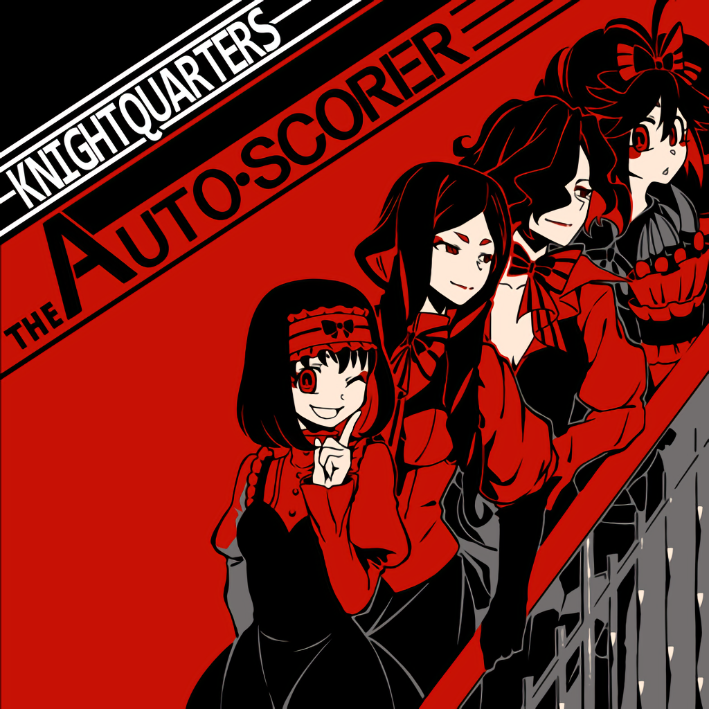 4girls, :o, album_cover, artist_request, black_dress, black_gloves, blush_stickers, bow