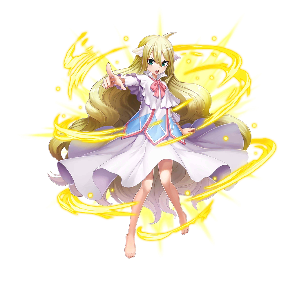 1girl, ahoge, artist_request, barefoot, blonde_hair, dress, fairy_tail, full_body