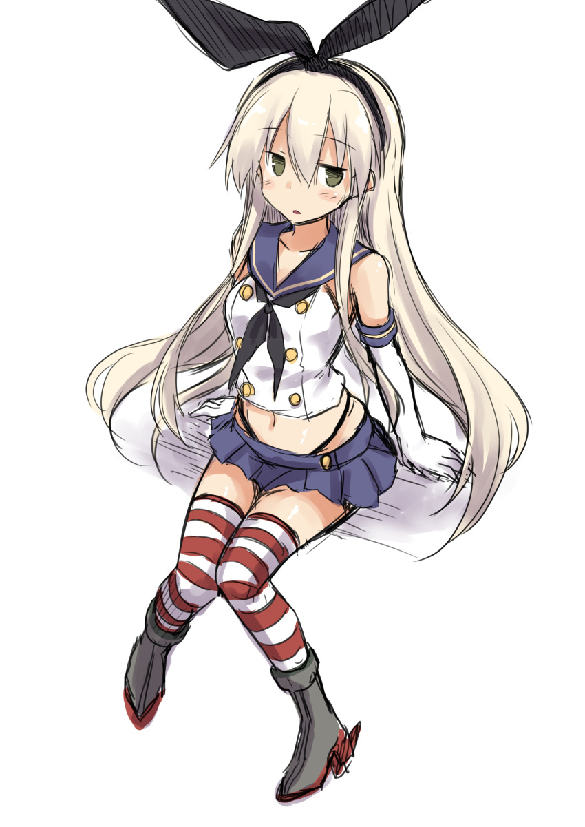 1girl, absurdres, bangs, black_neckwear, blonde_hair, blue_sailor_collar, blue_skirt, blush