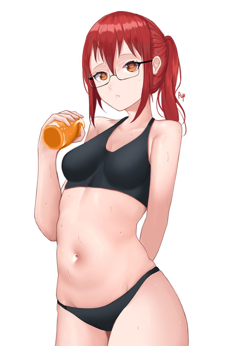 1girl, absurdres, arm_behind_back, bangs, black_bra, black_panties, bra, breasts
