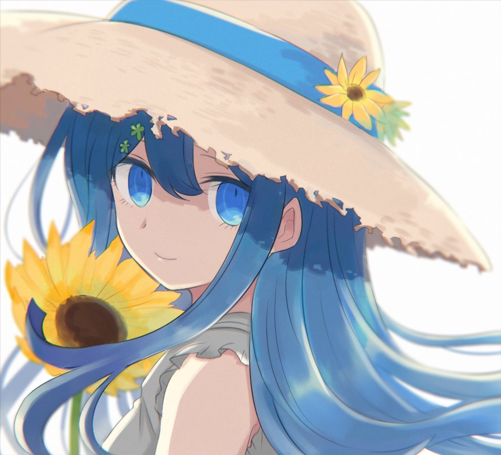 1girl, 8takenokonosato8, alternate_costume, bangs, bare_shoulders, blue_eyes, blue_hair, blurry