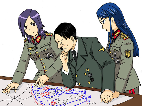 black_hair, blue_eyes, blue_hair, blush, crapgame, cross, facial_hair, fresh_precure!