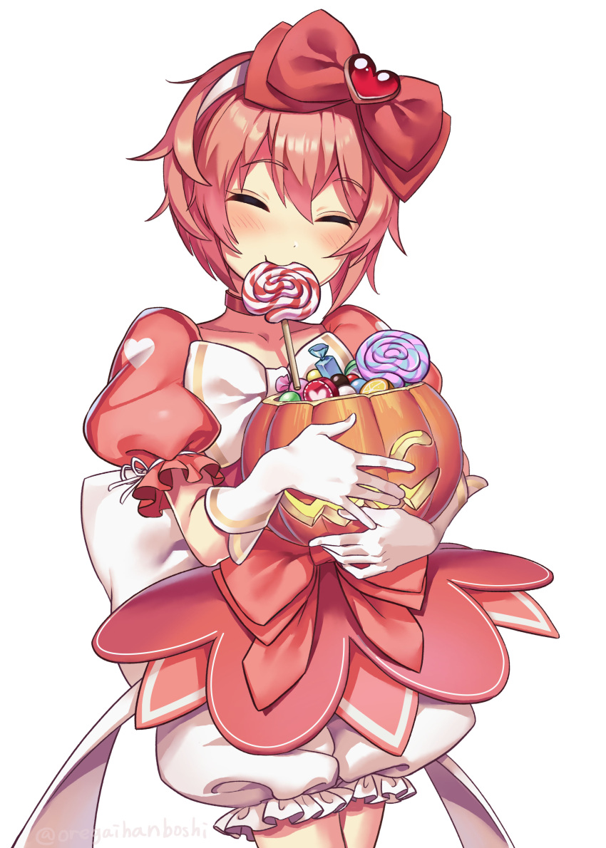 1girl, absurdres, bloomers, candy, closed_eyes, cowboy_shot, doki_doki_literature_club, dress