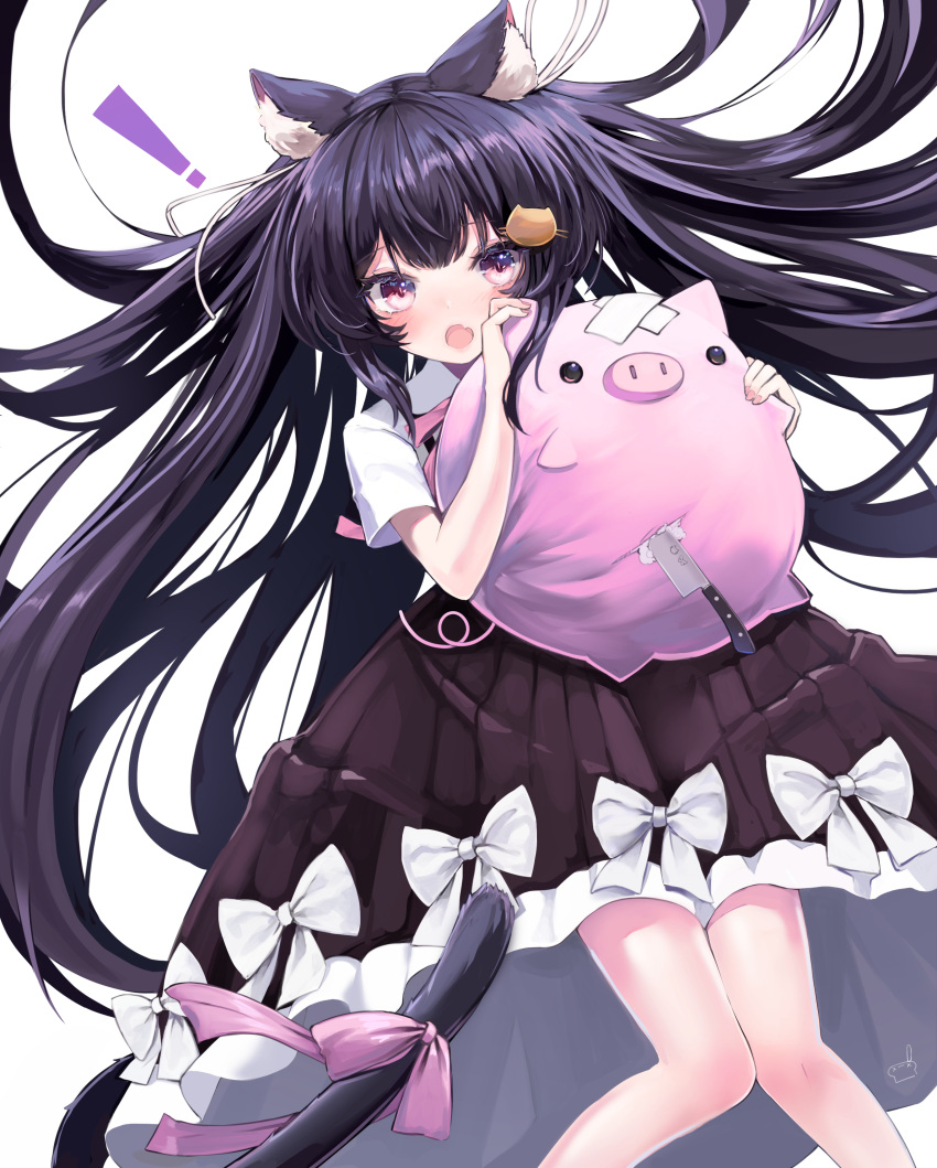 !, 1girl, absurdres, animal_ear_fluff, animal_ears, bangs, black_hair, black_skirt