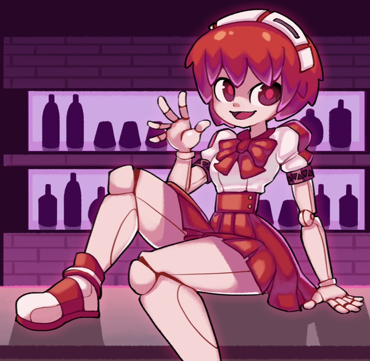 1girl, android, bob_cut, bottle, doll_joints, dorothy_haze, hairband, joints