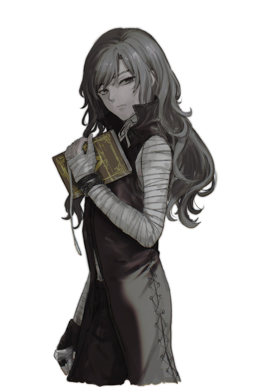 1girl, bandages, book, cowboy_shot, devil_may_cry_(series), devil_may_cry_5, genderswap, genderswap_(mtf)