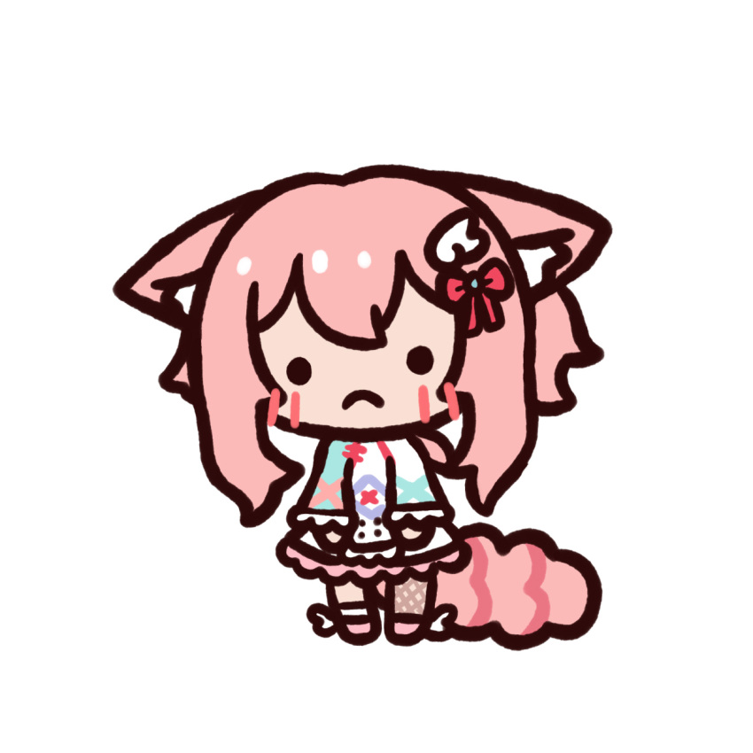 1girl, alicia_cotton, animal_ear_fluff, animal_ears, asymmetrical_legwear, bangs, cat_girl, chibi