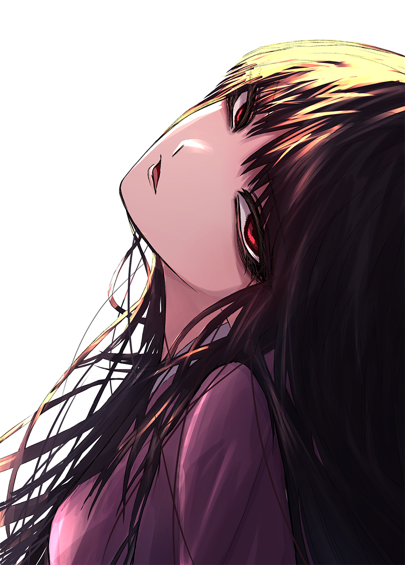 1girl, 33_gaff, bangs, black_hair, commentary_request, expressionless, eyelashes, from_side