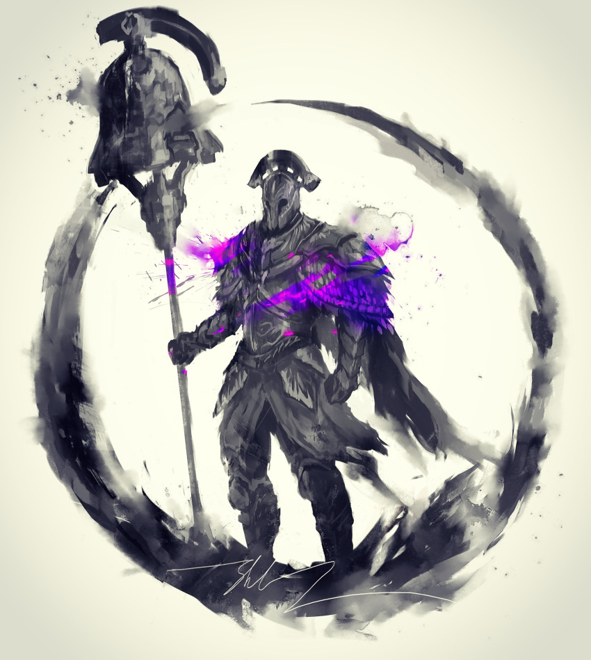 1boy, armor, breastplate, commentary, dark_souls_ii, english_commentary, full_armor, gauntlets