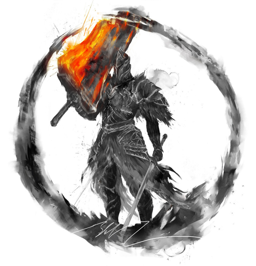 1boy, armor, breastplate, commentary, dual_wielding, english_commentary, full_armor, fume_knight