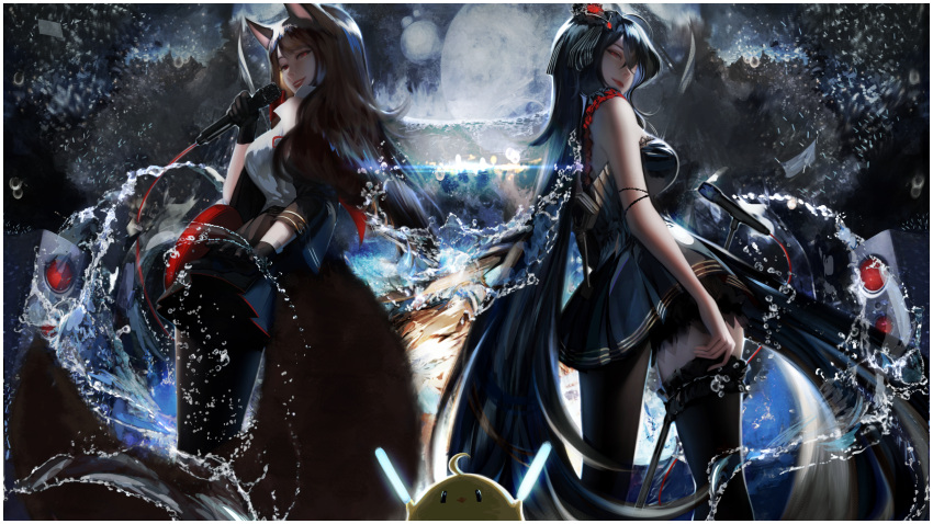 2girls, absurdres, akagi_(azur_lane), akagi_(muse)_(azur_lane), animal_ears, azur_lane, highres, long_hair