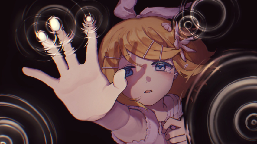 1girl, blonde_hair, blue_eyes, bow, crying, crying_with_eyes_open, eob, flat_chest