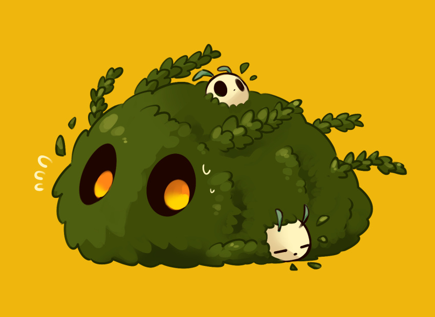 flying_sweatdrops, hollow_knight, masyu_ori, moss_charger, no_humans, simple_background, sweatdrop, wide-eyed
