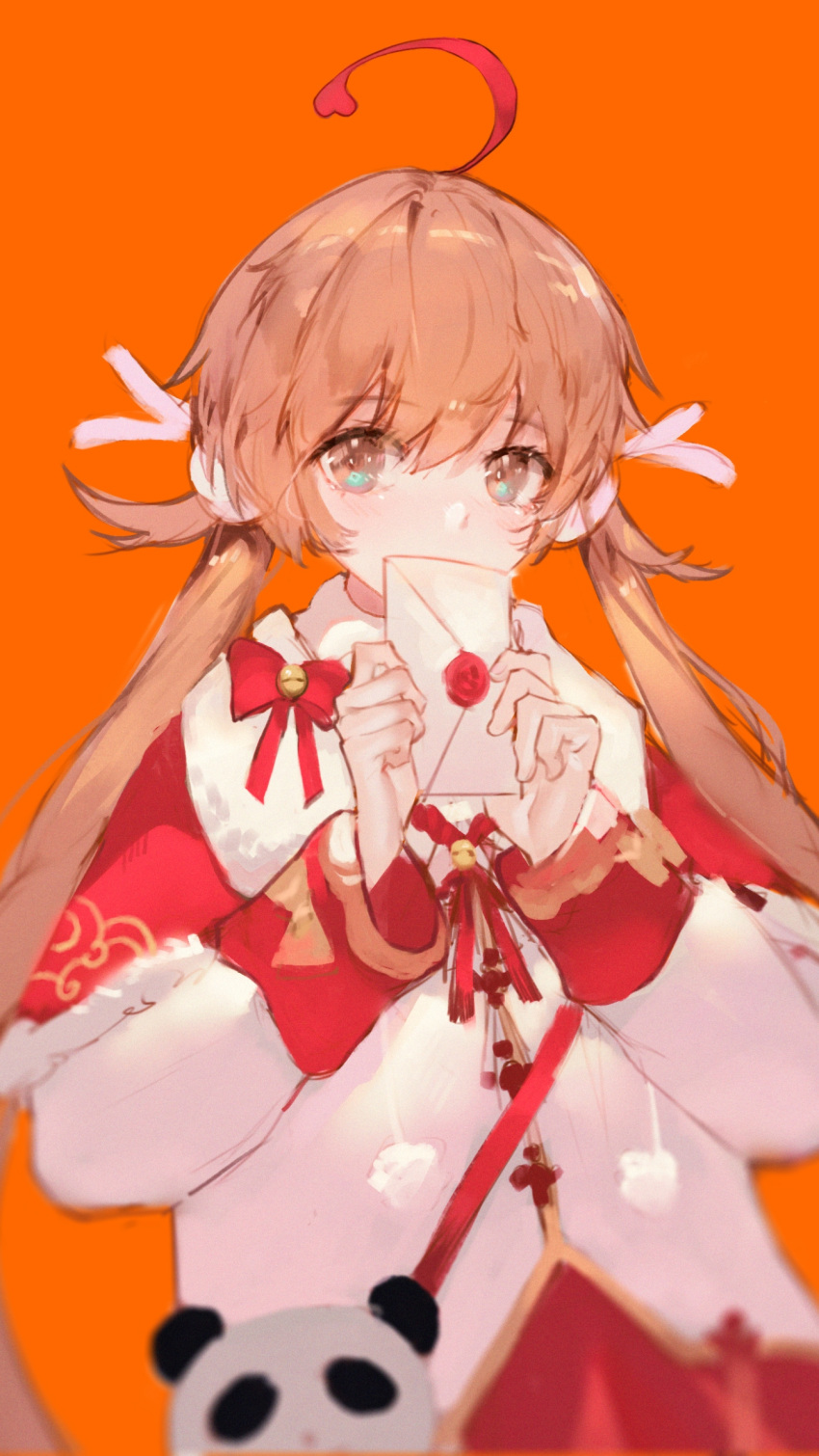 1girl, ahoge, bangs, bow, brown_eyes, brown_hair, capelet, chinese_commentary