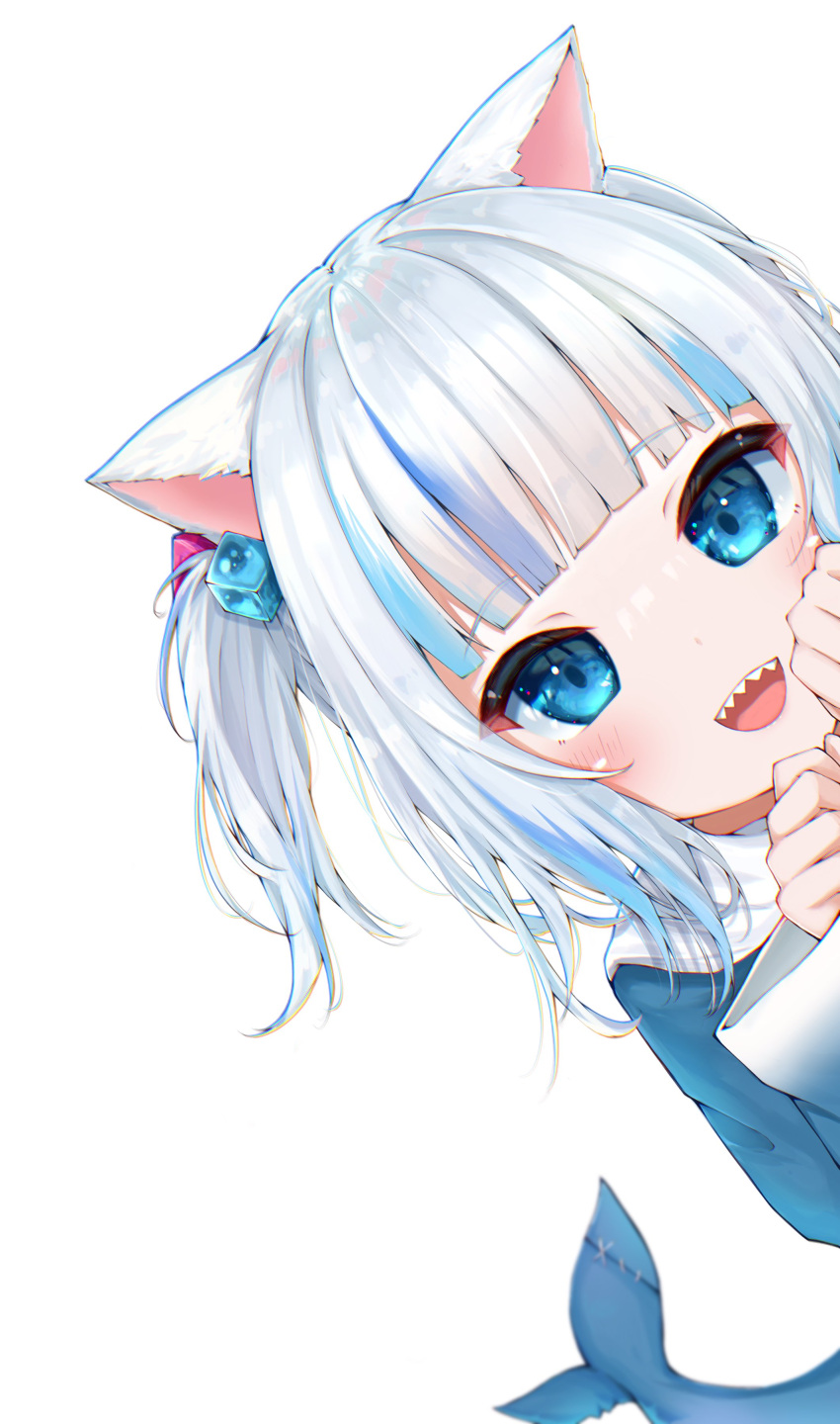 1girl, absurdres, animal_ears, blue_hair, cat_ears, eyebrows_visible_through_hair, gawr_gura, gradient_hair