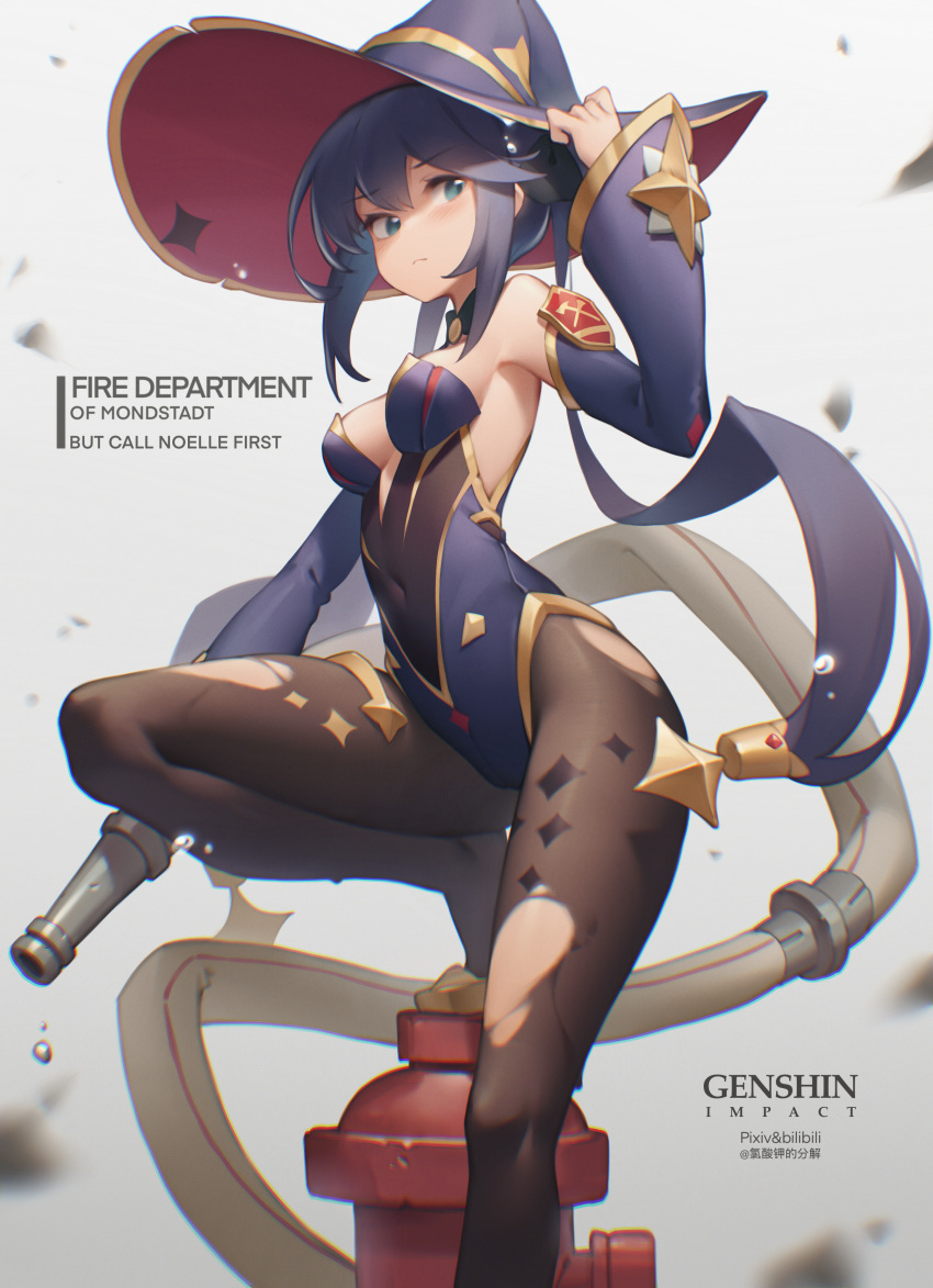 1girl, absurdres, adjusting_clothes, adjusting_headwear, bangs, bare_shoulders, bilibili_xiaolu, black_hair