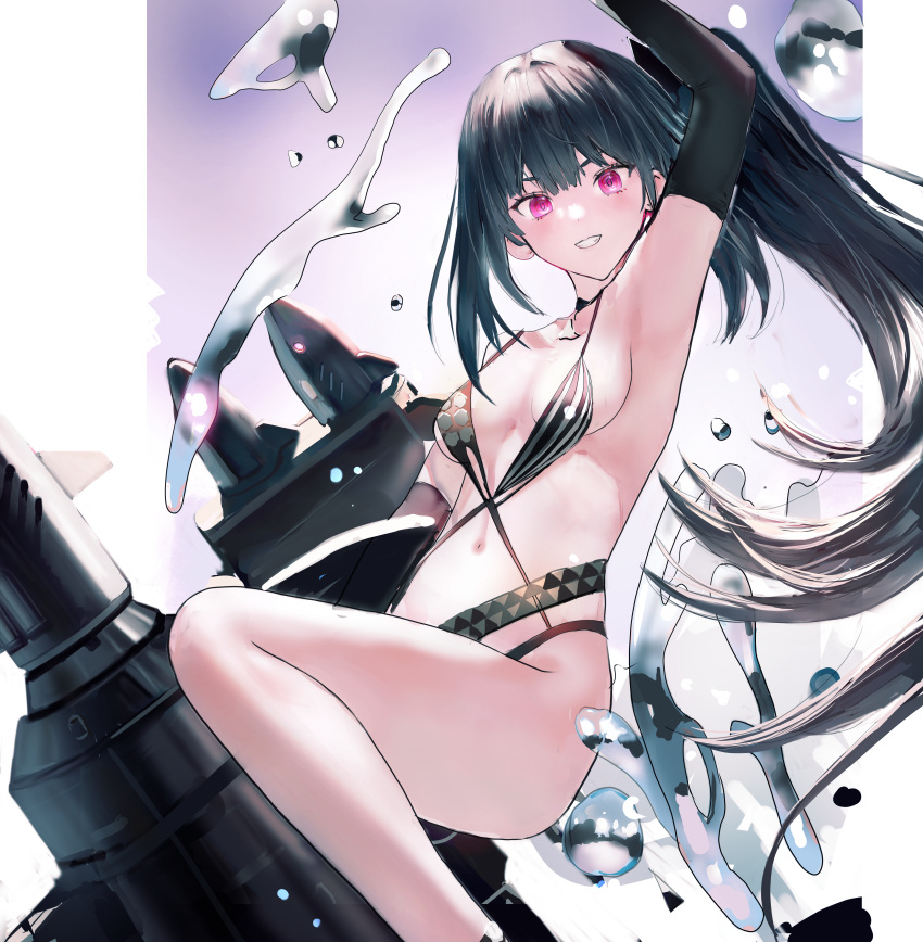 1girl, absurdres, ah_(pixiv62888100), architect_(girls_frontline), arm_up, armpits, bikini, black_bikini