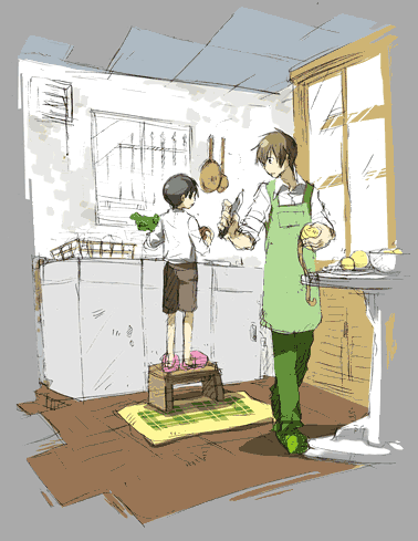 apron, baccano!, blonde_hair, child, cooking, czeslaw_meyer, czeslew_meyer, firo_prochainezo