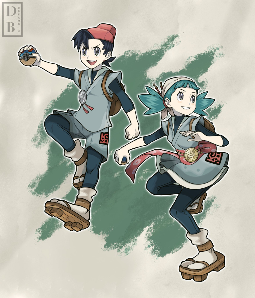alternate_costume, alternate_hairstyle, backpack, bag, black_hair, blue_legwear, blue_shirt, dreambig