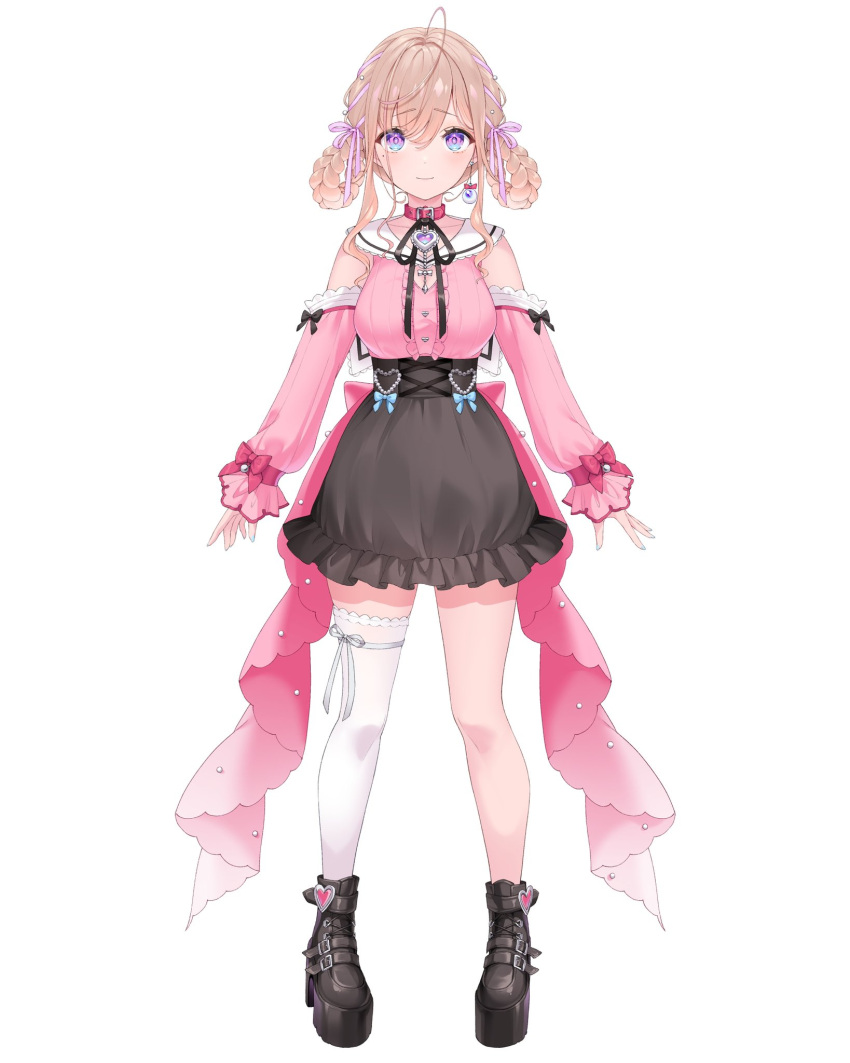 1girl, aizawa_momo, black_bow, blue_bow, bow, collar, frilled_shirt, frills