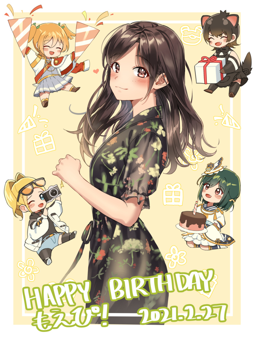 aiguillette, bangs, black_dress, black_hair, black_hoodie, blonde_hair, d4dj, daiba_nana