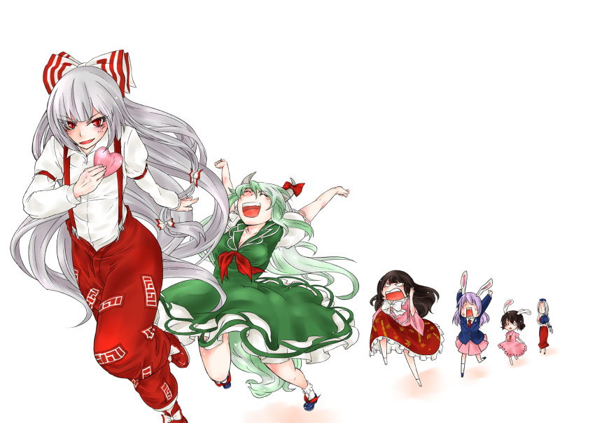 bad_id, everyone, ex-keine, fujiwara_no_mokou, highres, houraisan_kaguya, inaba_tewi, kamishirasawa_keine