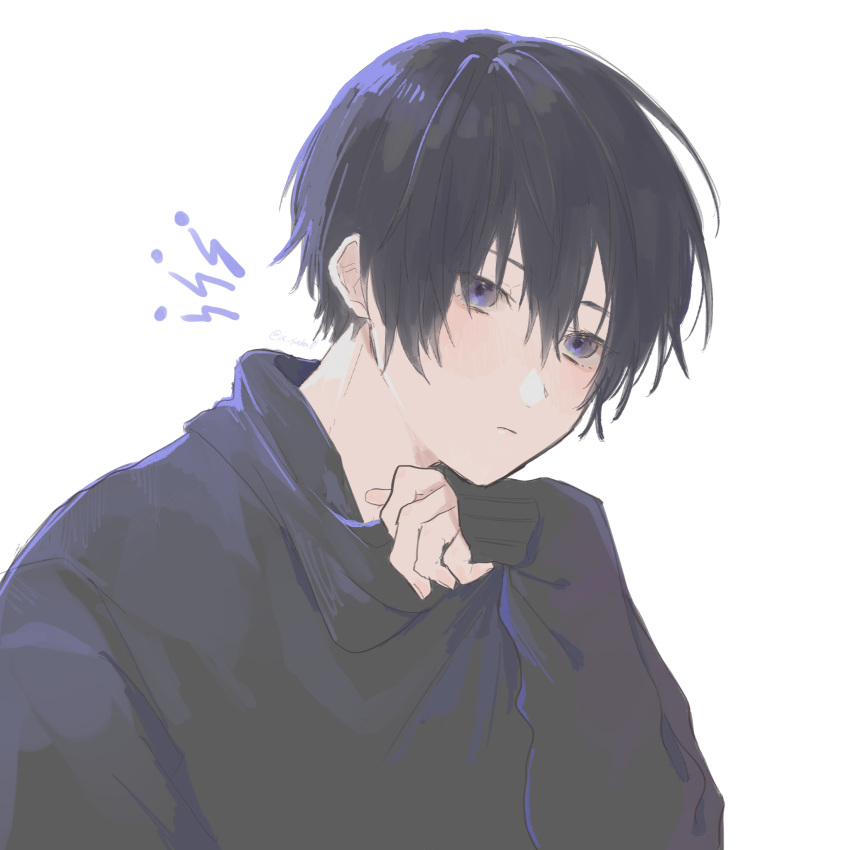 1boy, bangs, black_hair, black_hoodie, hair_between_eyes, head_rest, highres, hood