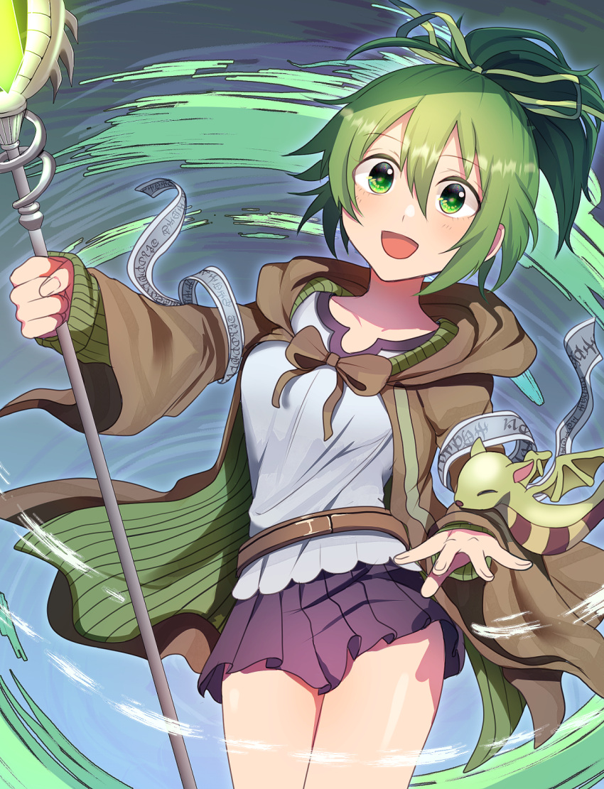 1girl, breasts, brown_robe, collarbone, crystal, dragon, duel_monster, eyebrows_visible_through_hair