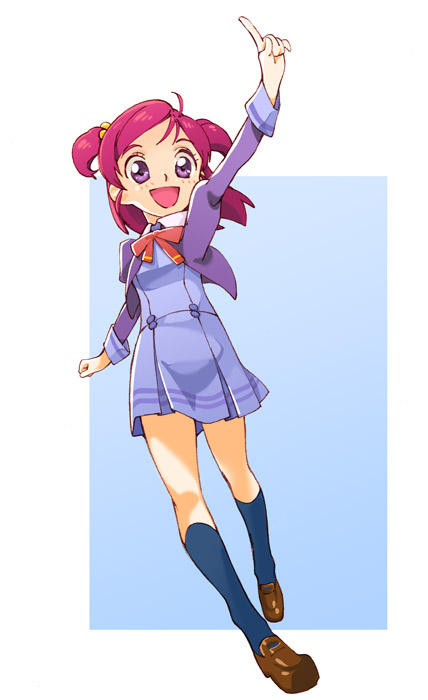 finger_raised, legs, nse, pink_hair, precure, pretty_cure, purple_eyes, school_uniform