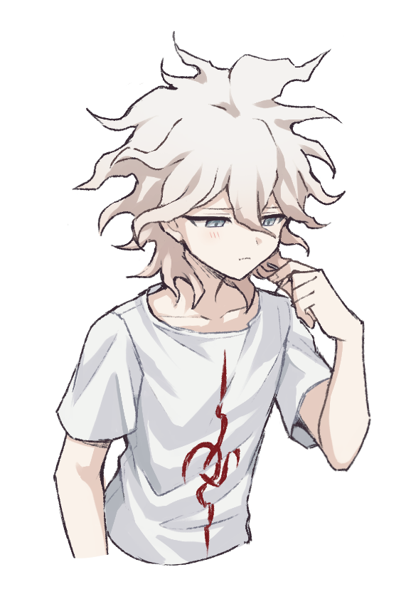 1boy, bangs, blush, collarbone, cropped_torso, dangan_ronpa_(series), dangan_ronpa_2:_goodbye_despair, frown